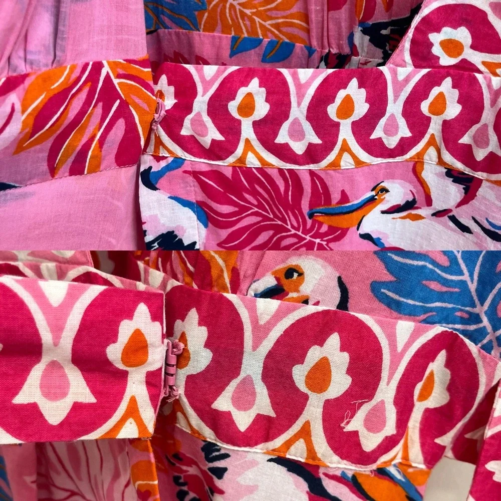 Printfresh Gabriela Midi Dress in Pelican Palms Pink Blue Wrap Style Large - Picture 16 of 16